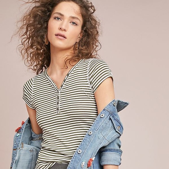 Pure Good/Anthropologie Striped V Neck - Picture 1 of 8